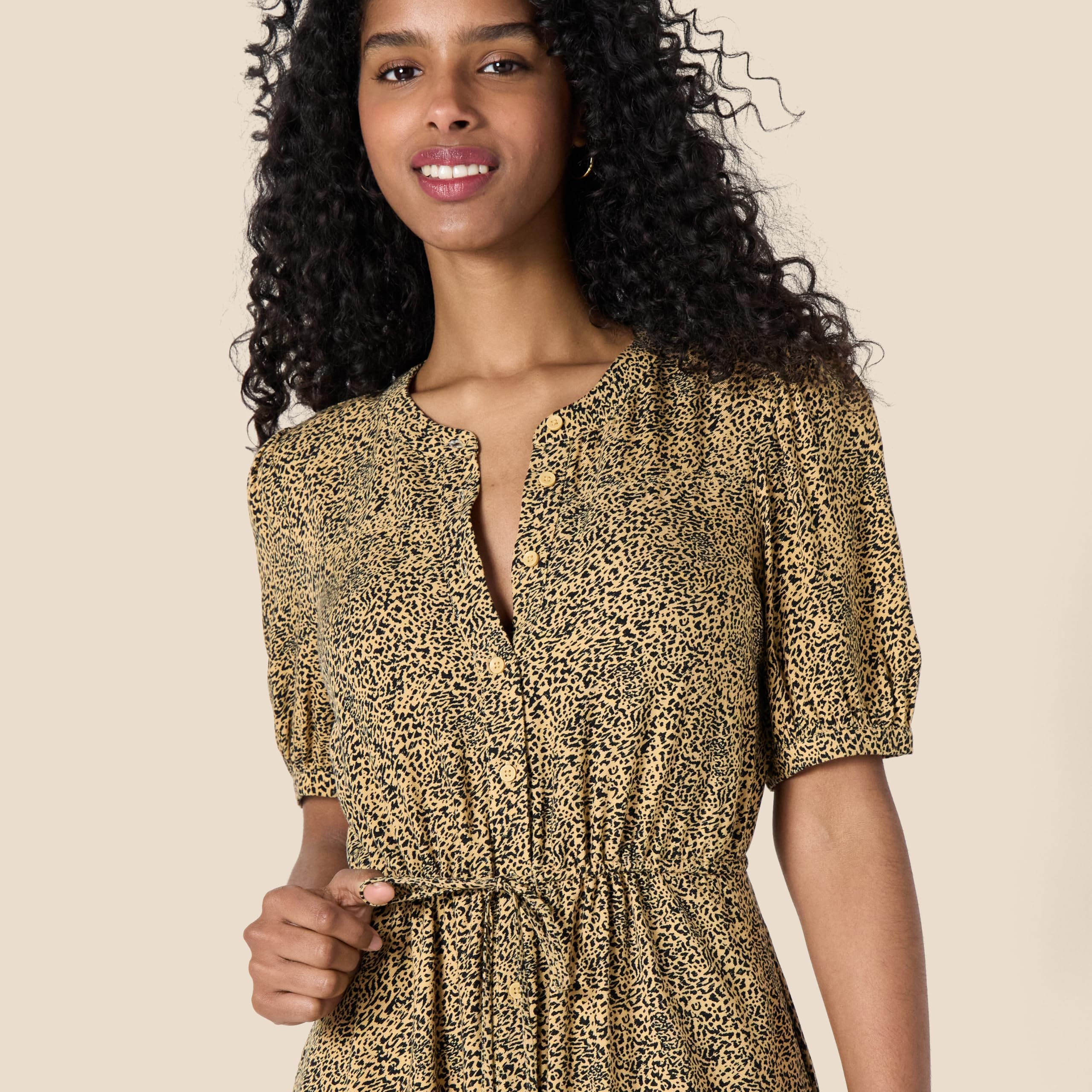 Krishna Abito Donna – Linea a Trapezio Ajustée, Maniche Corte & Gonna Évasée Midi con Tasche