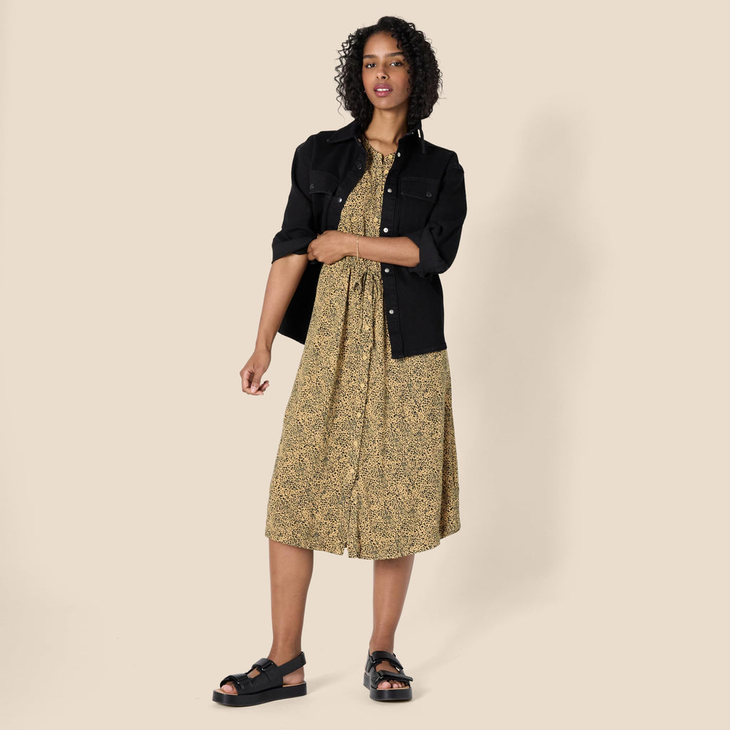Krishna Abito Donna – Linea a Trapezio Ajustée, Maniche Corte & Gonna Évasée Midi con Tasche