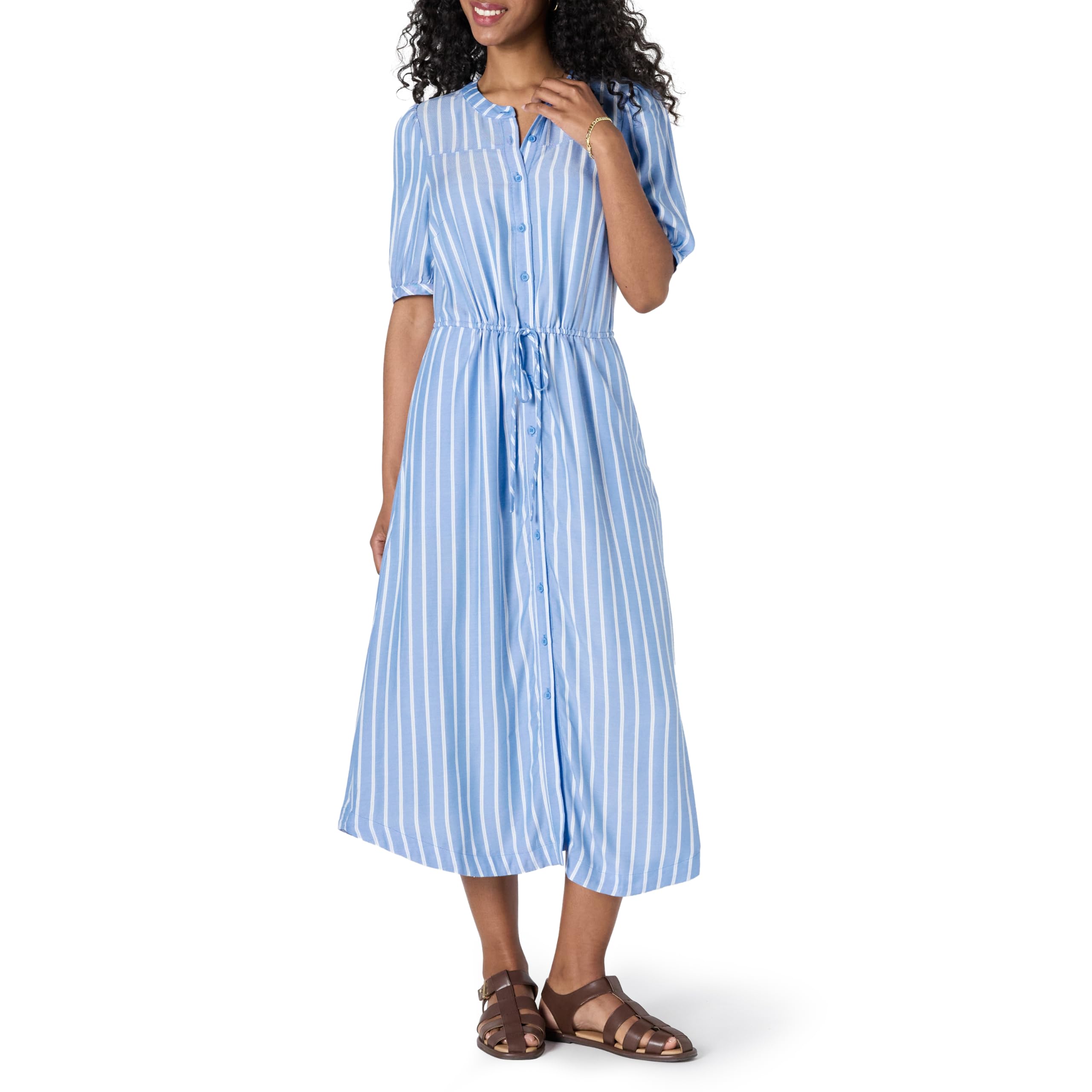 Krishna Abito Donna – Linea a Trapezio Ajustée, Maniche Corte & Gonna Évasée Midi con Tasche