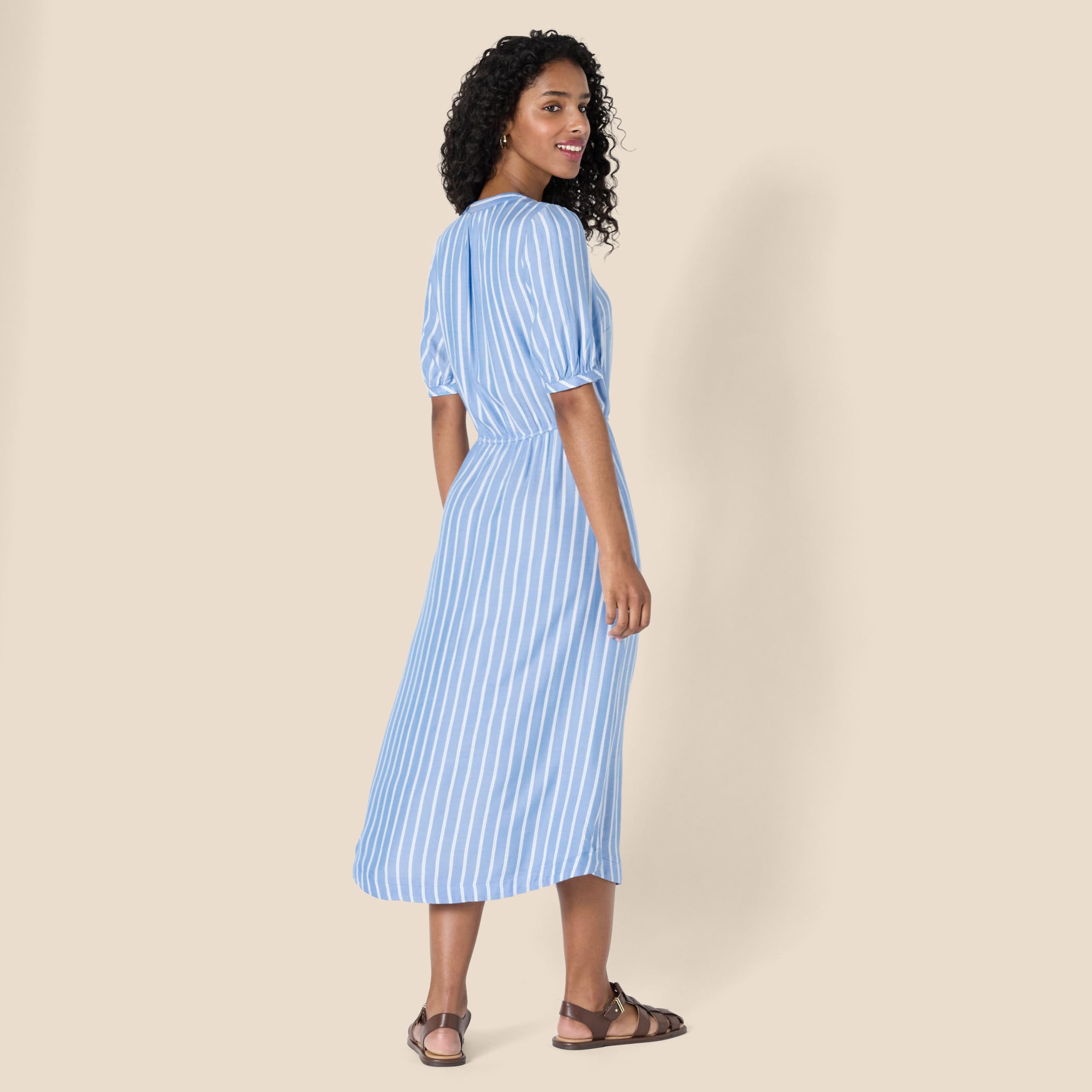 Krishna Abito Donna – Linea a Trapezio Ajustée, Maniche Corte & Gonna Évasée Midi con Tasche