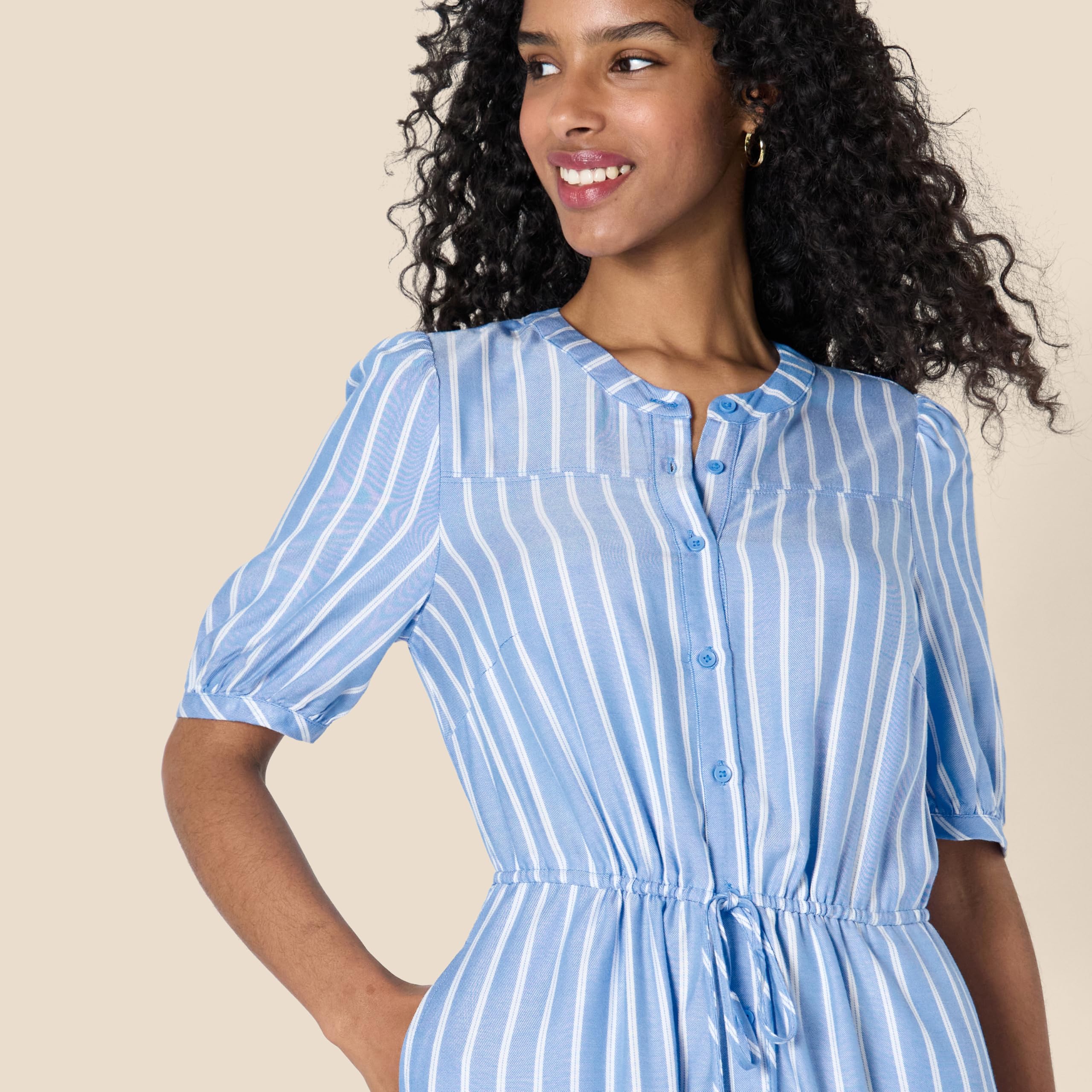 Krishna Abito Donna – Linea a Trapezio Ajustée, Maniche Corte & Gonna Évasée Midi con Tasche