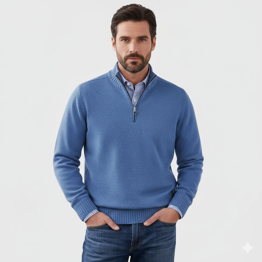 Maglione Uomo mezza zip in maglia morbida, modello Brad — vista 6