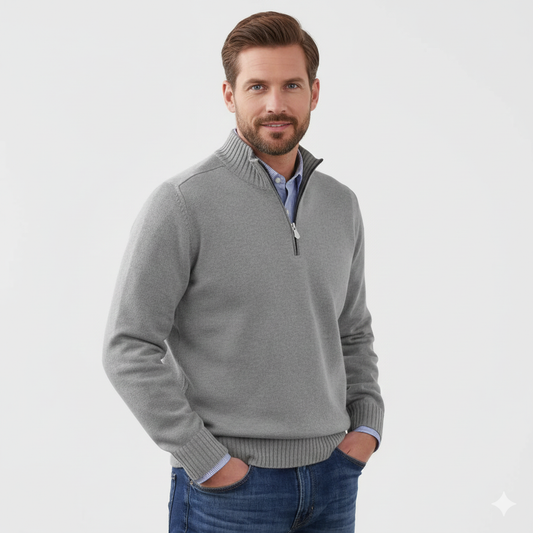 Dettaglio mezza zip — maglione uomo