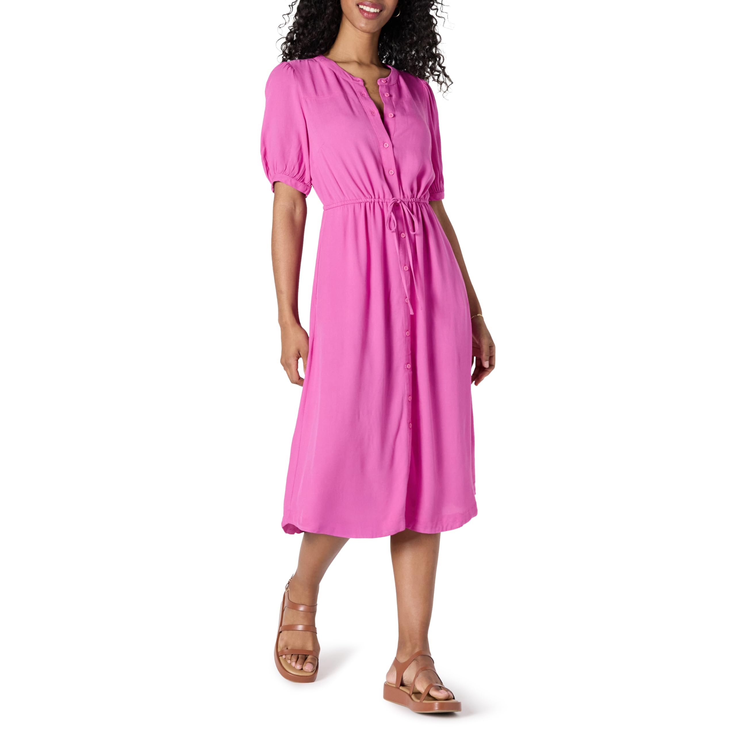Krishna Abito Donna – Linea a Trapezio Ajustée, Maniche Corte & Gonna Évasée Midi con Tasche