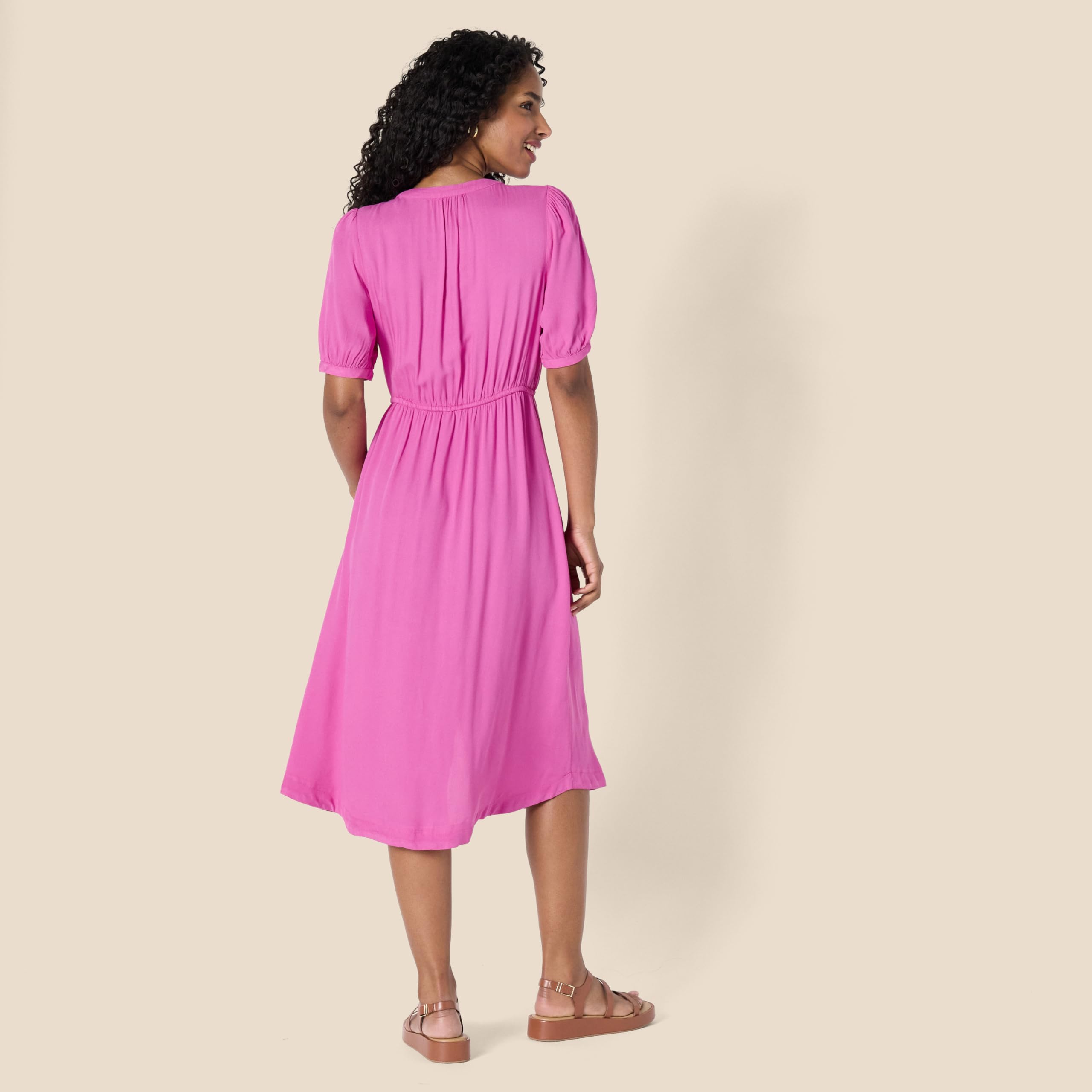 Krishna Abito Donna – Linea a Trapezio Ajustée, Maniche Corte & Gonna Évasée Midi con Tasche