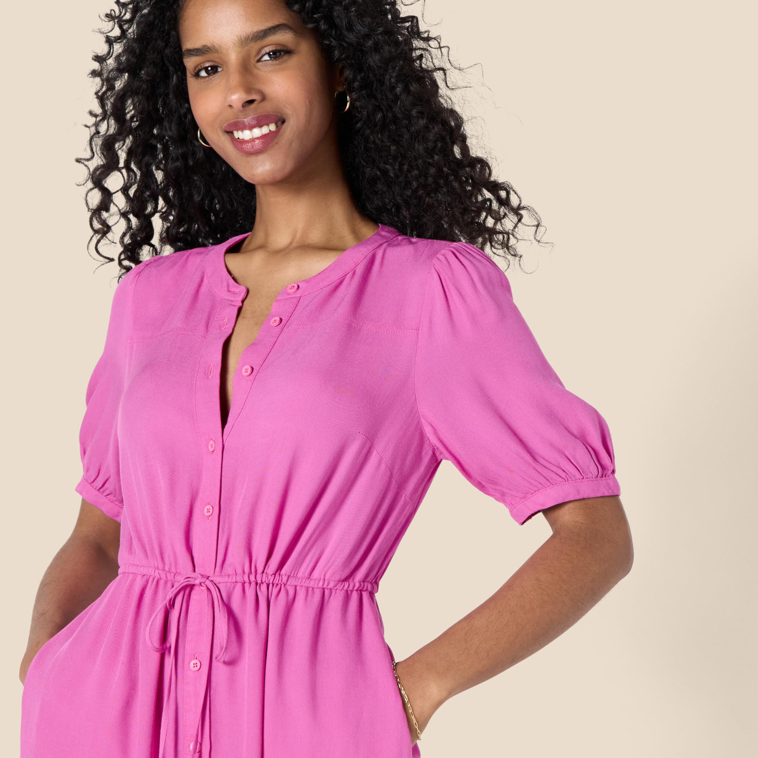 Krishna Abito Donna – Linea a Trapezio Ajustée, Maniche Corte & Gonna Évasée Midi con Tasche