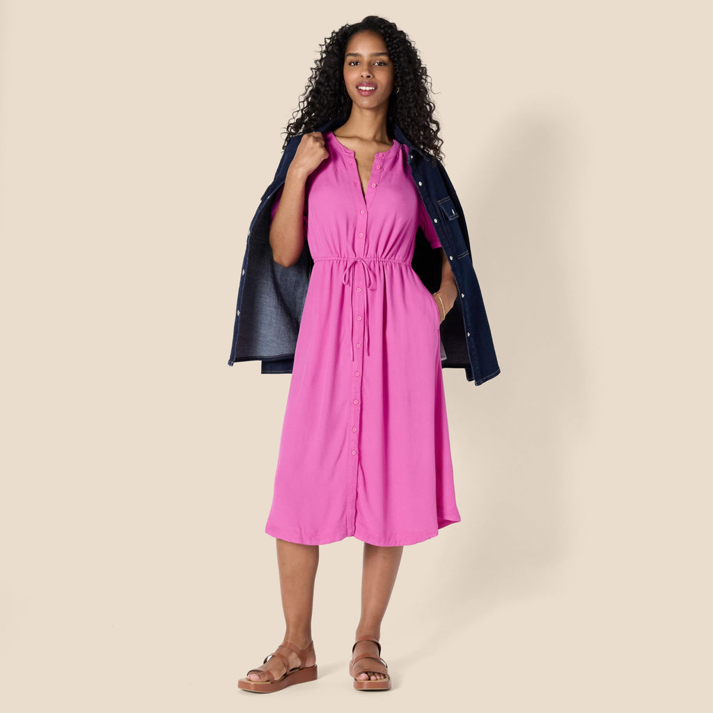 Krishna Abito Donna – Linea a Trapezio Ajustée, Maniche Corte & Gonna Évasée Midi con Tasche