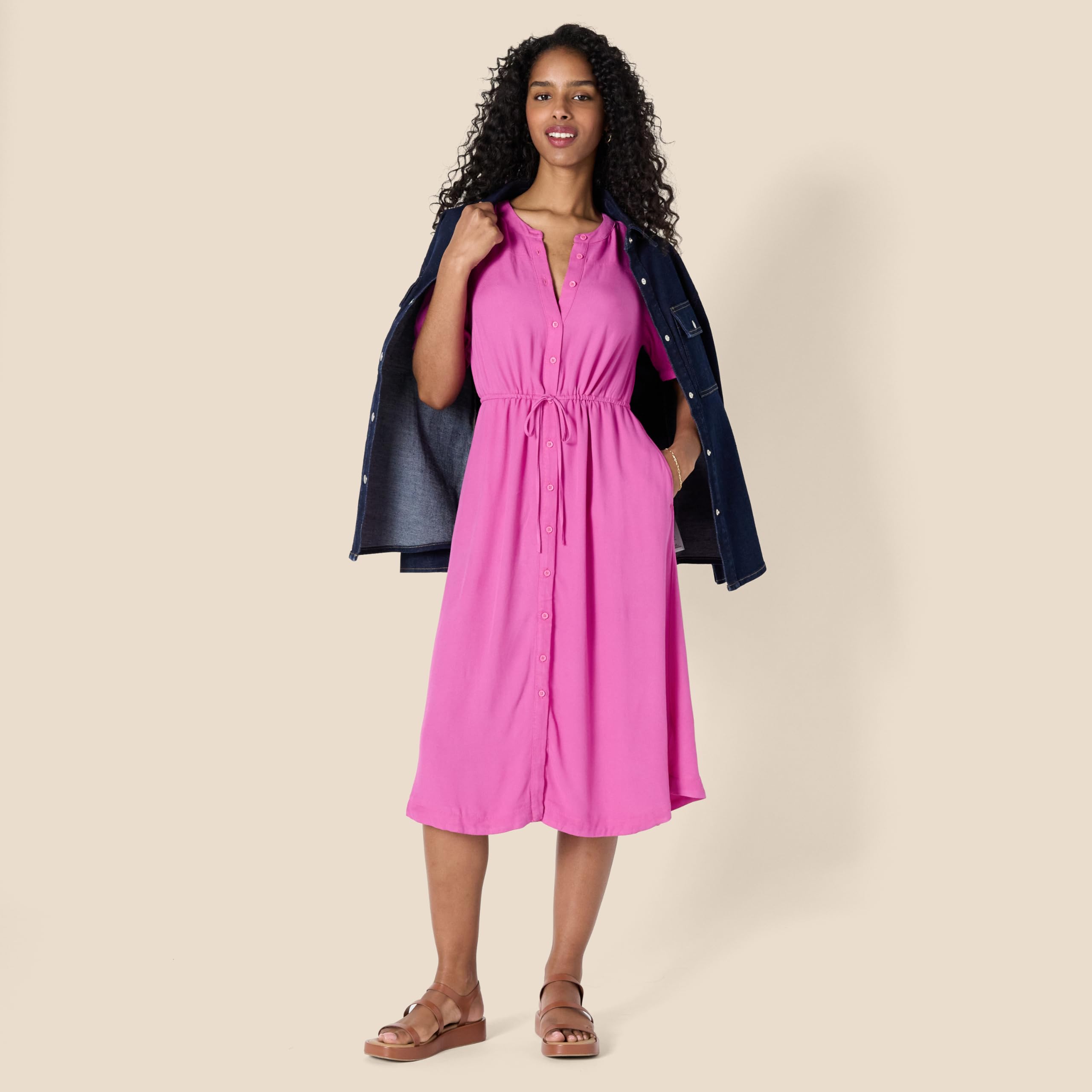 Krishna Abito Donna – Linea a Trapezio Ajustée, Maniche Corte & Gonna Évasée Midi con Tasche