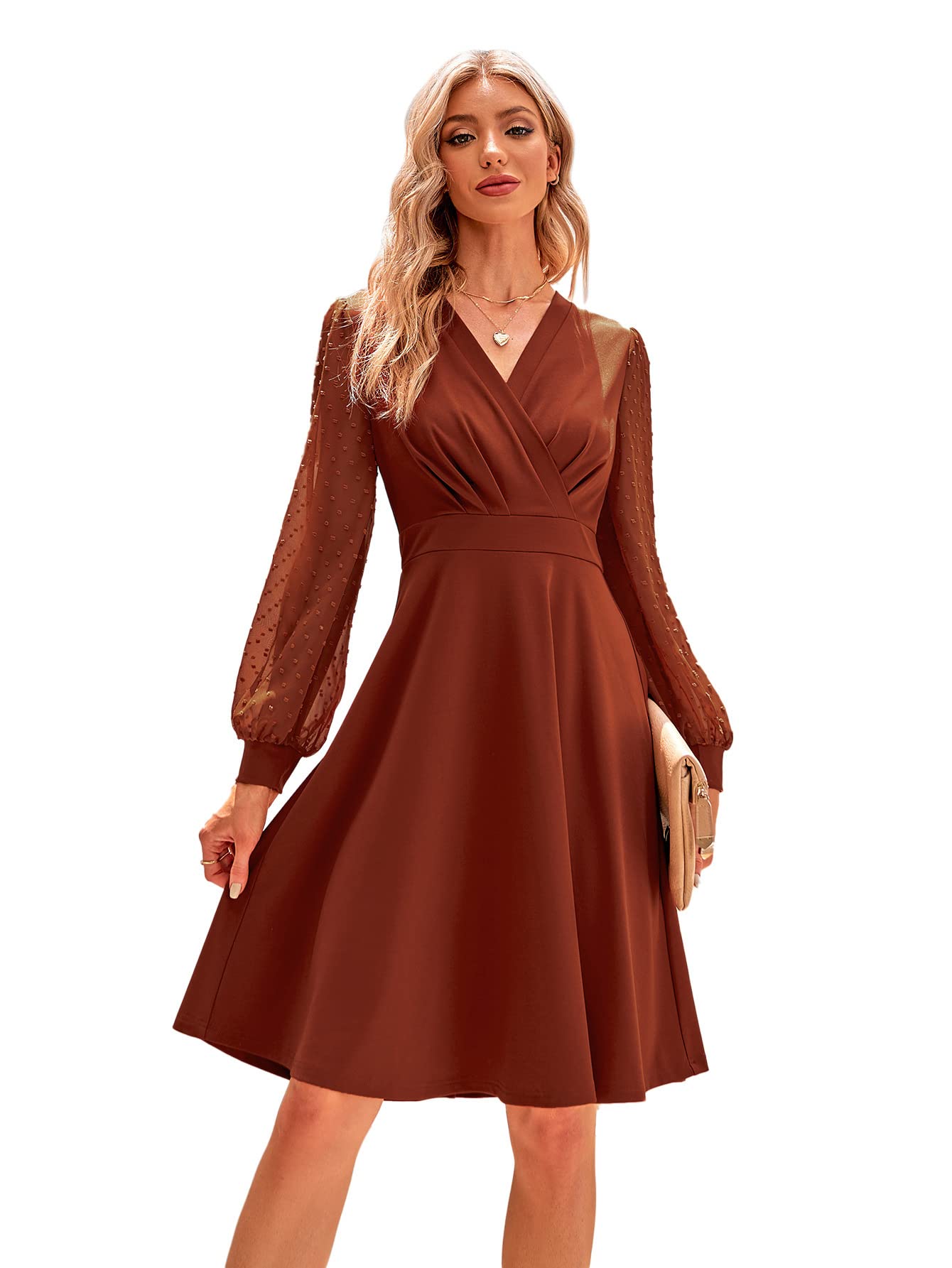 Juana Abito Donna – Style Vintage Scollo a V, Maniche Lunghe & Linea a Trapezio Midi Elegante