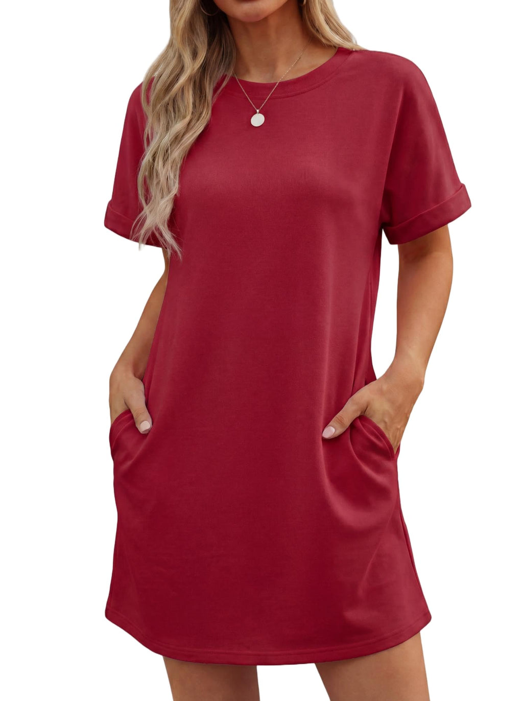 Lewina Abito Donna – Girocollo Maniche Corte, Linea a Trapezio Mini & Tasche Uni Estate
