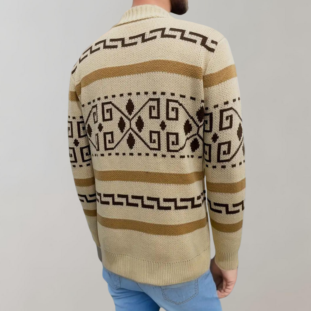 Josh Cardigan Uomo Jacquard Western – Maglia Spessa, Zip & Style Vintage Outdoor