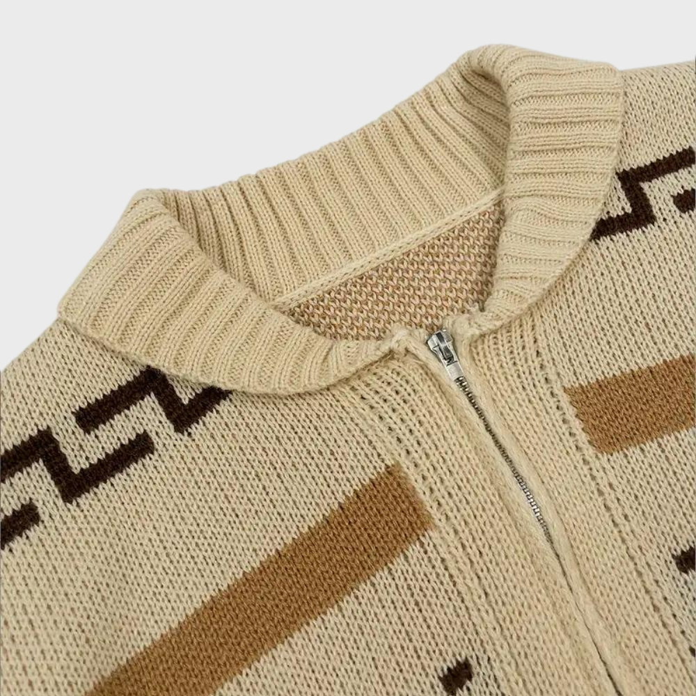 Josh Cardigan Uomo Jacquard Western – Maglia Spessa, Zip & Style Vintage Outdoor