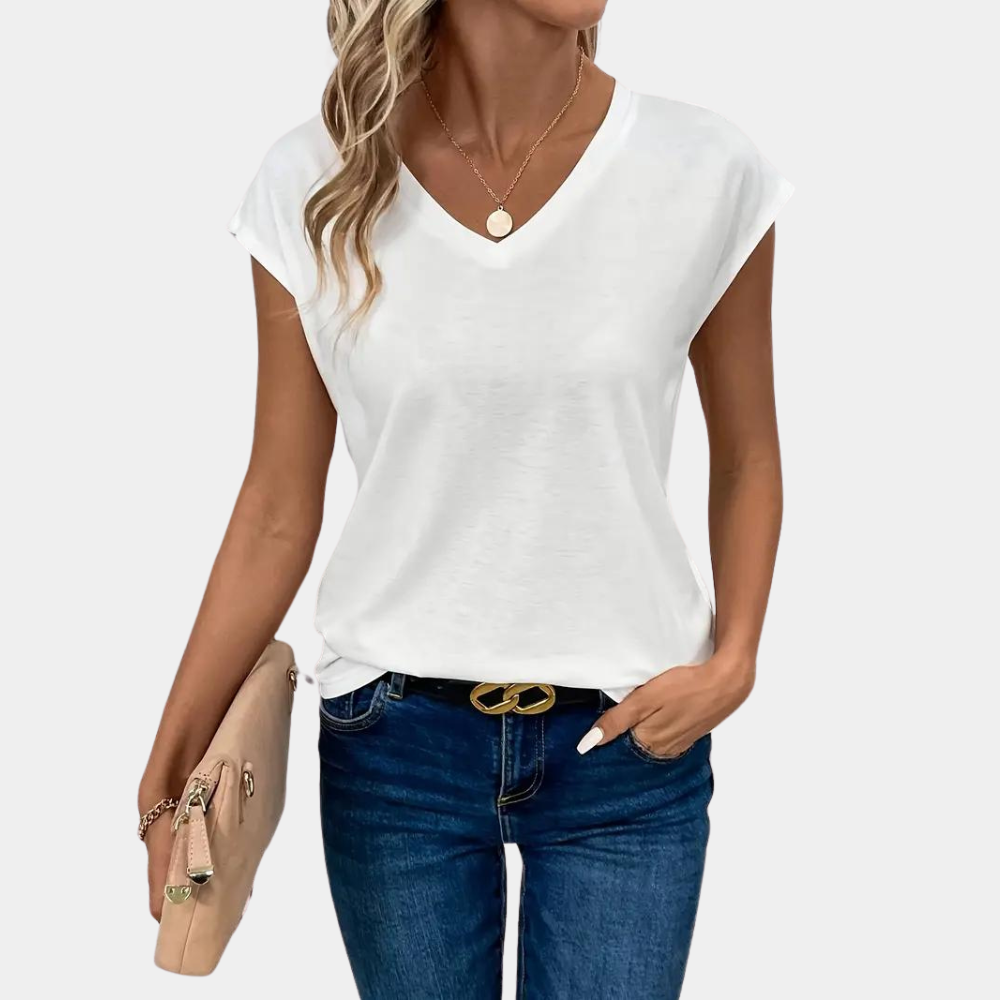 Nahla T-shirt Donna – Scollo a V, Tissu Leggero & Respirant per Comfort Quotidien