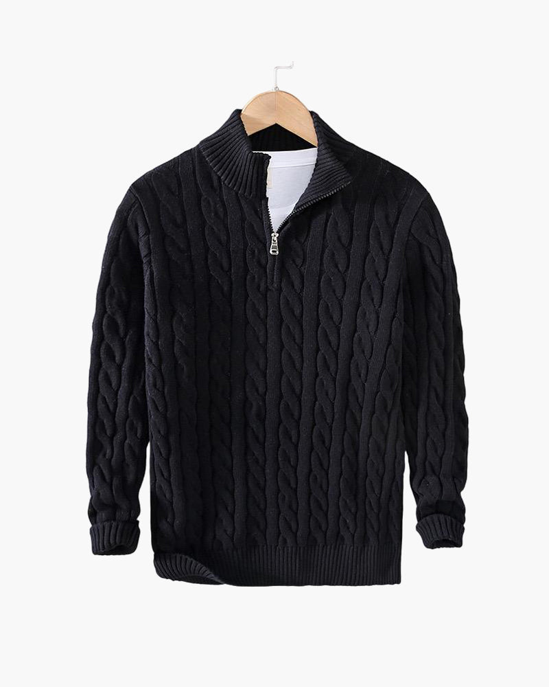 Pull Kiel Uomo a Demi-Zip in Maglia Torsadée – Maglione Elegante a Col Montant in Mélange di Lana al Style Classique
