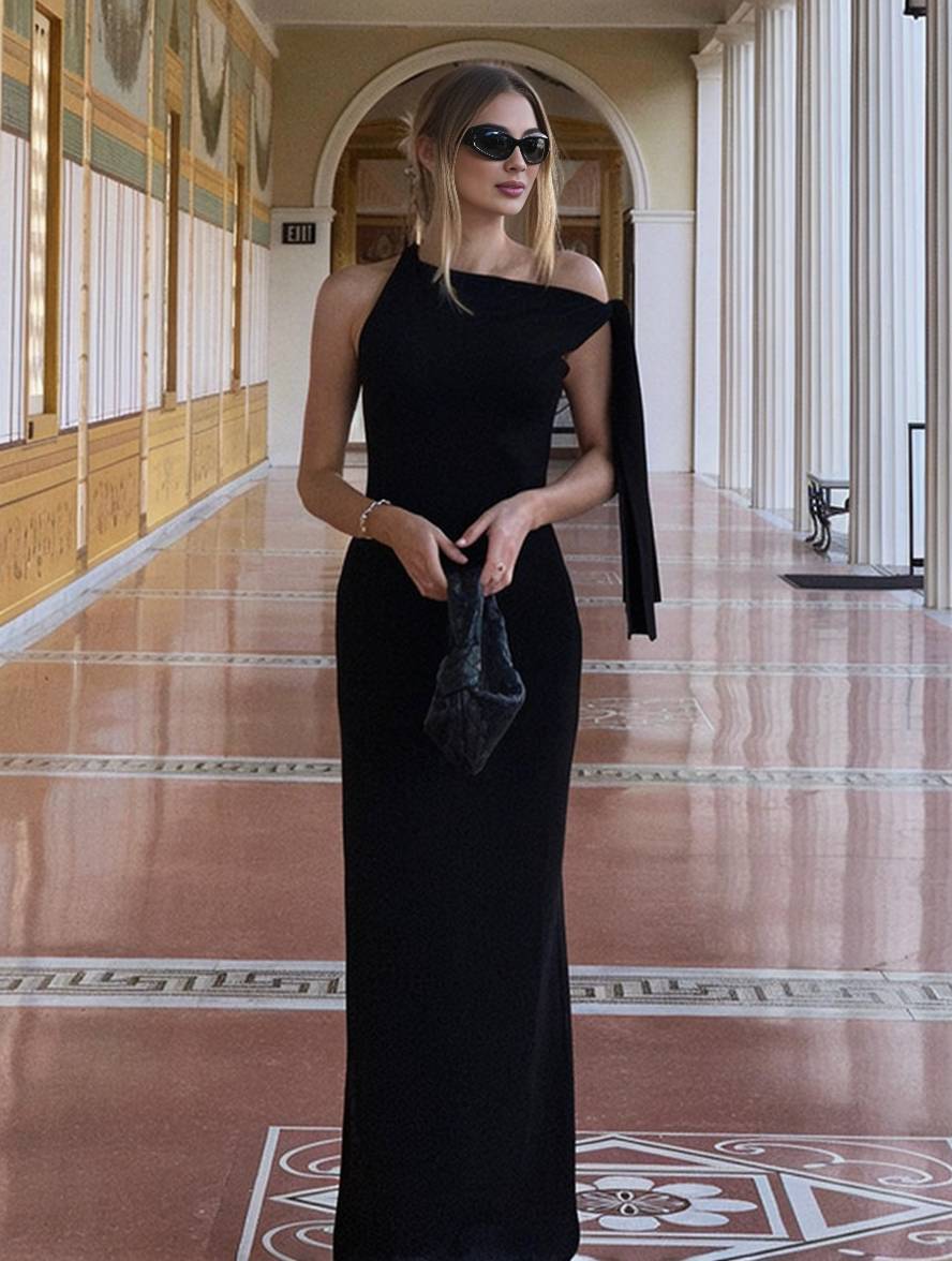 Winona Abito di Soirée Donna – Elegante Abito Longue Unilatérale Senza Maniche al Design Uni