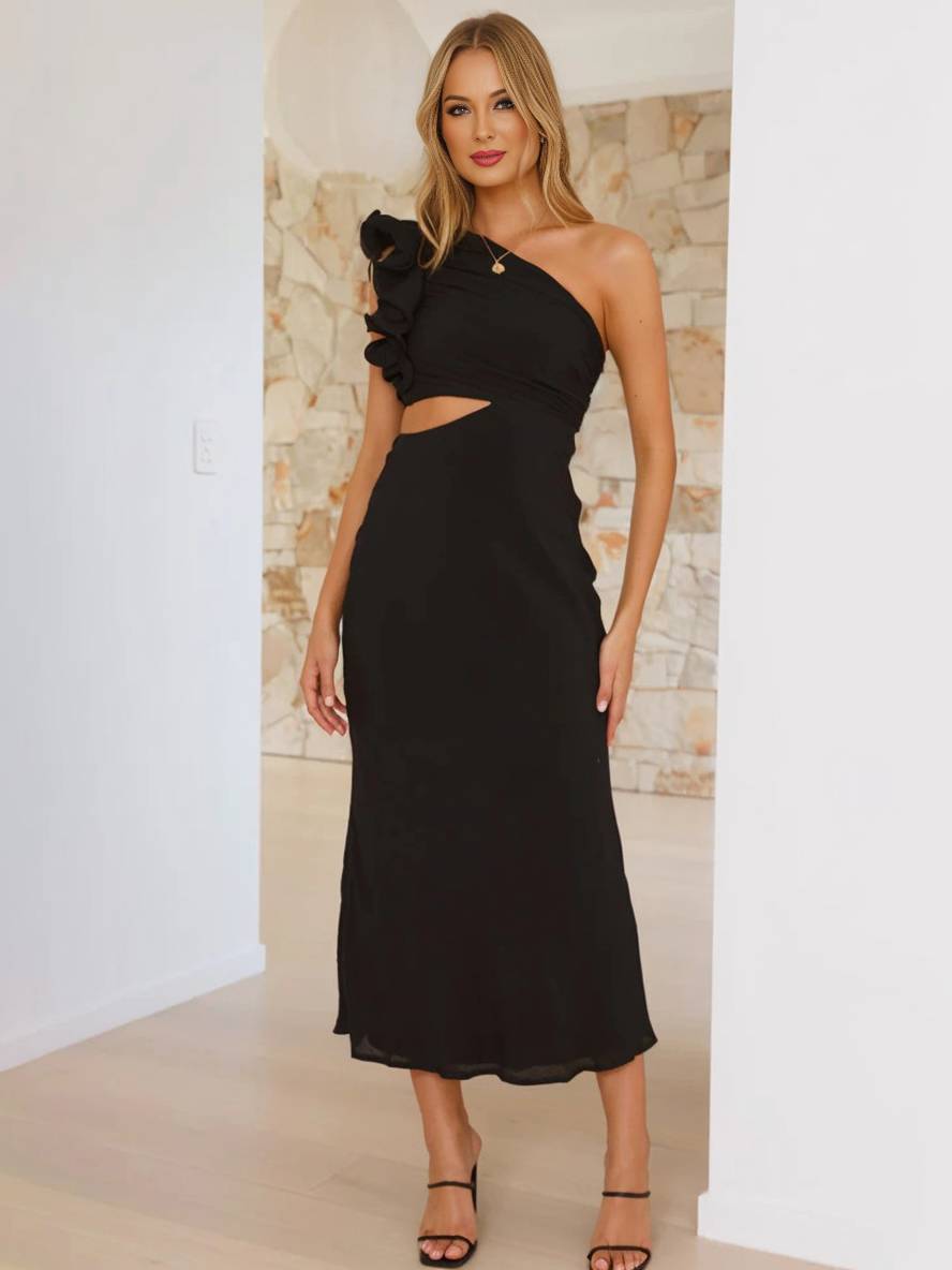 Shamine Abito di Soirée Donna – Longue Abito Asymétrique a Une Épaule con Découpes Eleganti e Senza Maniche