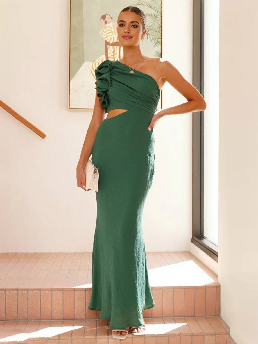 Shamine Abito di Soirée Donna – Longue Abito Asymétrique a Une Épaule con Découpes Eleganti e Senza Maniche