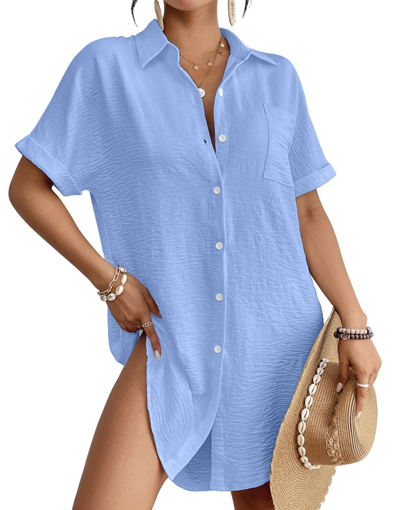 Camille Abito Camicia Plage Donna – Cover-Up Boutonné Col Camicia, Linea Leggera & Polyvalente Estate