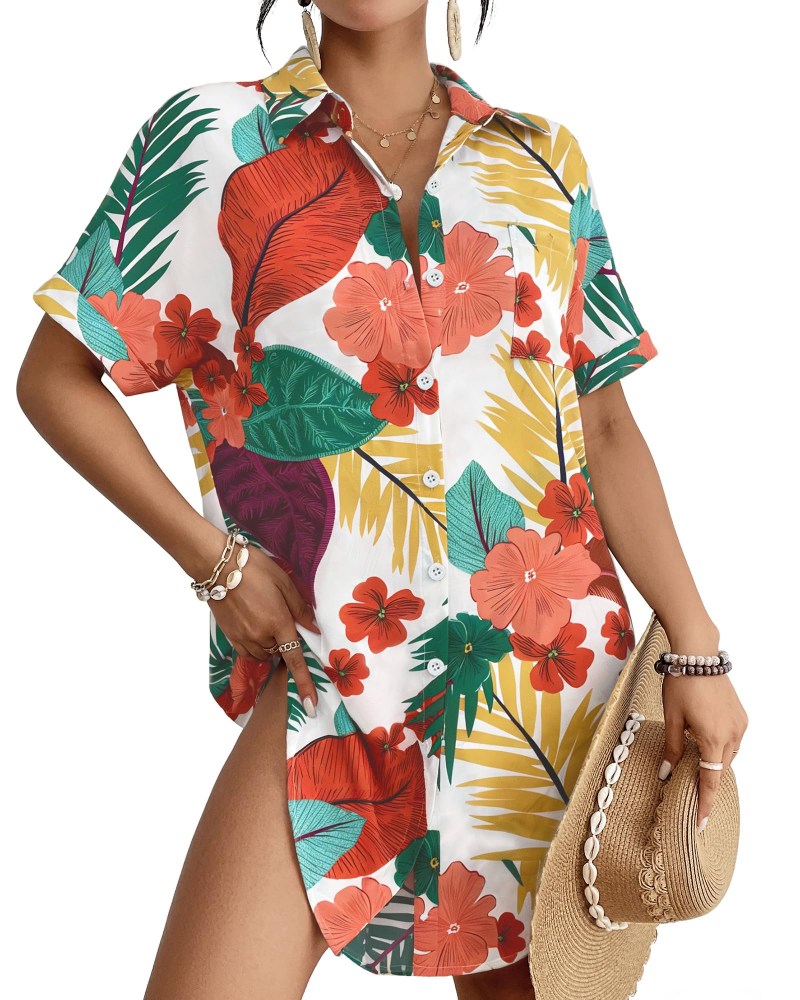 Camille Abito Camicia Plage Donna – Cover-Up Boutonné Col Camicia, Linea Leggera & Polyvalente Estate