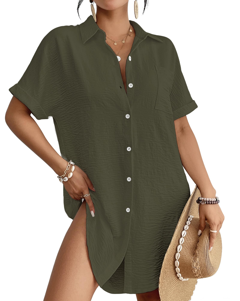 Camille Abito Camicia Plage Donna – Cover-Up Boutonné Col Camicia, Linea Leggera & Polyvalente Estate