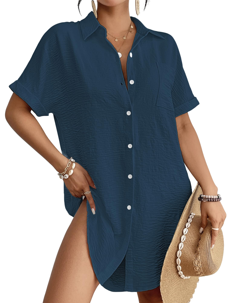 Camille Abito Camicia Plage Donna – Cover-Up Boutonné Col Camicia, Linea Leggera & Polyvalente Estate