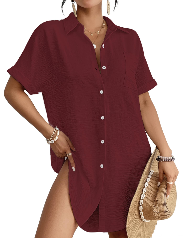 Camille Abito Camicia Plage Donna – Cover-Up Boutonné Col Camicia, Linea Leggera & Polyvalente Estate