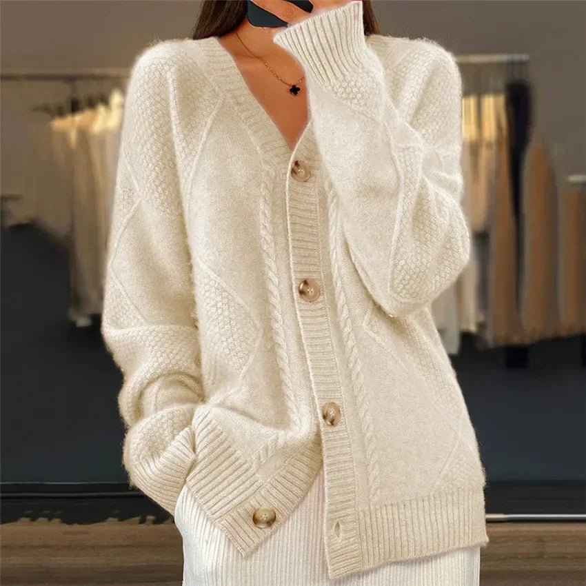 Lena Cardigan Donna – Cardigan in Cachemire Morbido a Boutons & Maniche Lunghe Eleganti