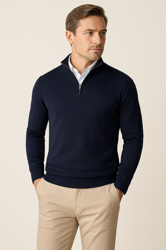 Maglione Uomo collo zip in misto cotone, modello Zane