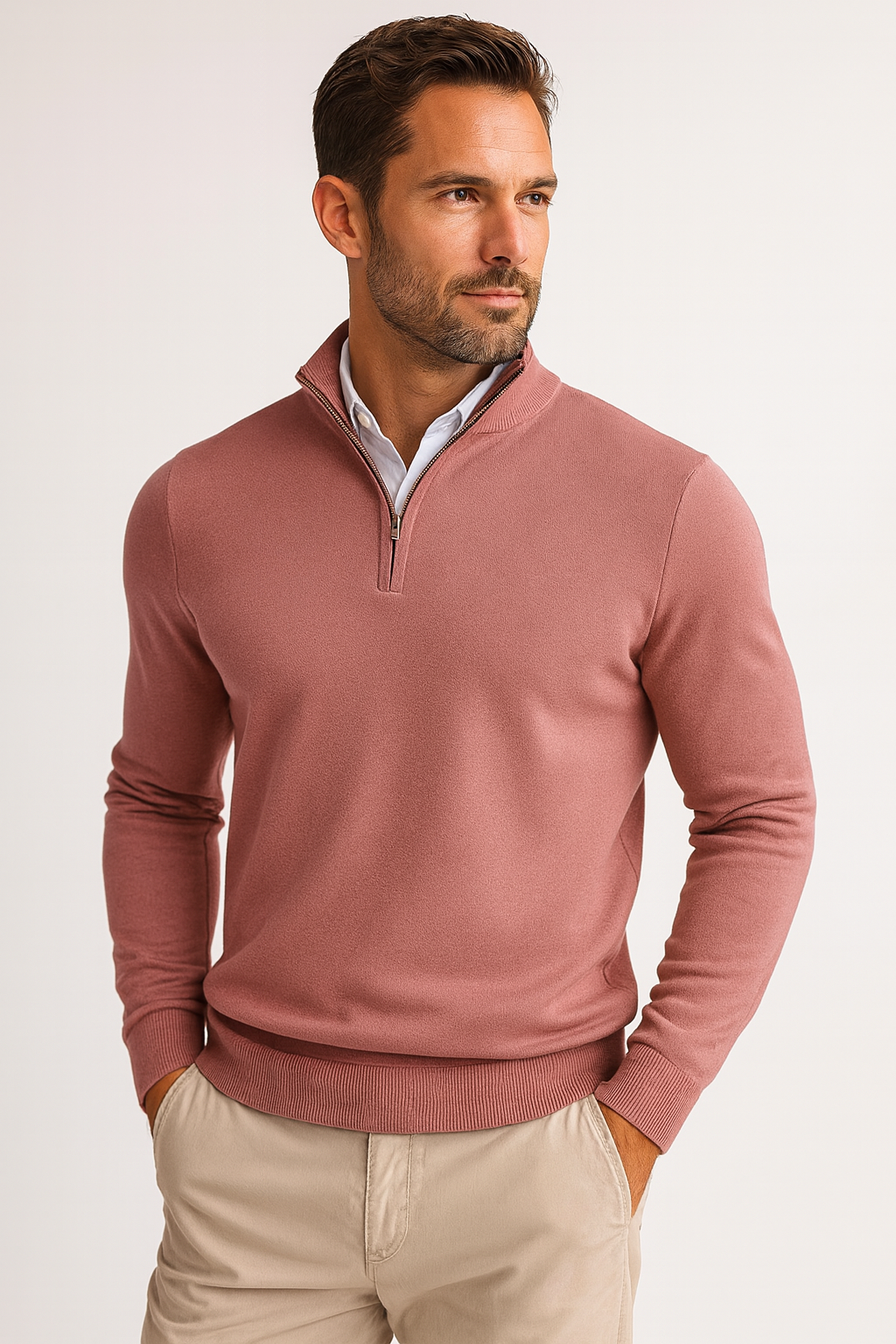Maglione Uomo collo zip in misto cotone, modello Zane — vista 7