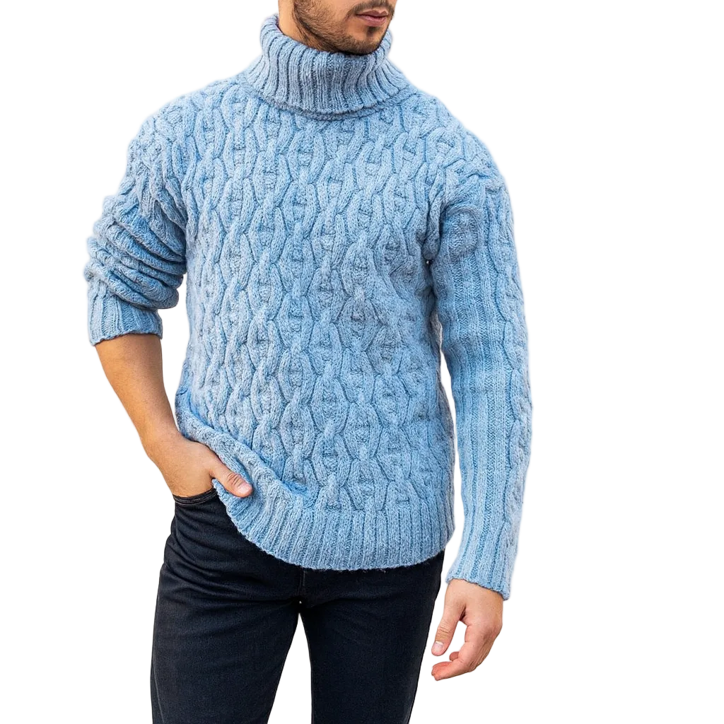 Kenzo Cortese Maglione Uomo in Maglia Câblée – Col Montant Caldo in Lana Mélangée Automne & Inverno