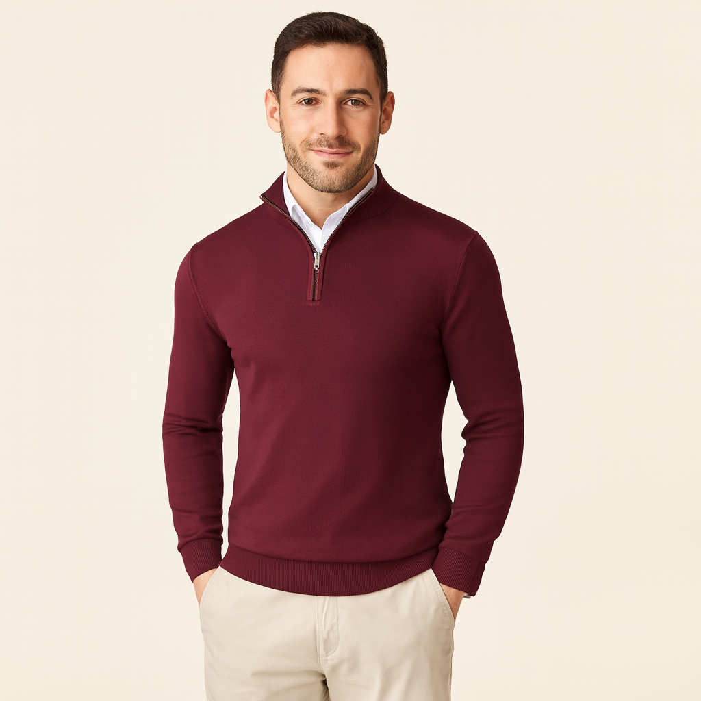 Maglione Uomo collo zip in misto cotone, modello Zane — vista 5