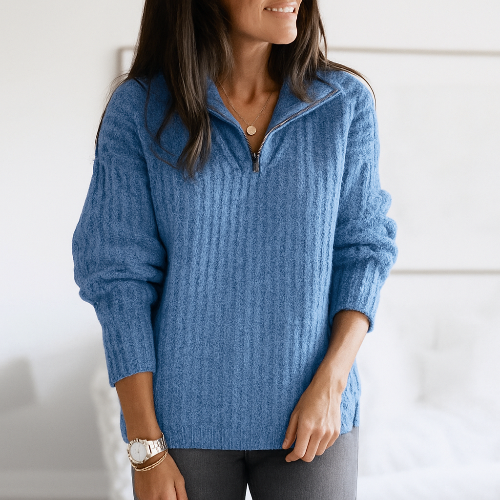 Mila Maglione Donna Demi-Zip – Maglione Maglia Morbida Linea Droite con Col Montant Elegante