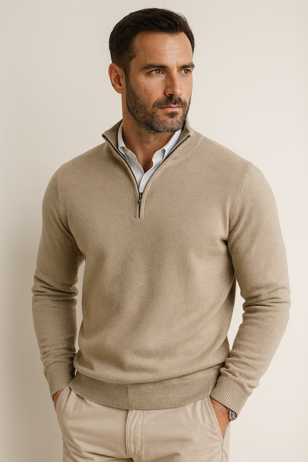 Maglione Uomo collo zip in misto cotone, modello Zane — vista 17