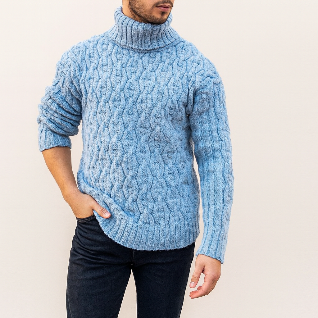 Kenzo Cortese Maglione Uomo in Maglia Câblée – Col Montant Caldo in Lana Mélangée Automne & Inverno