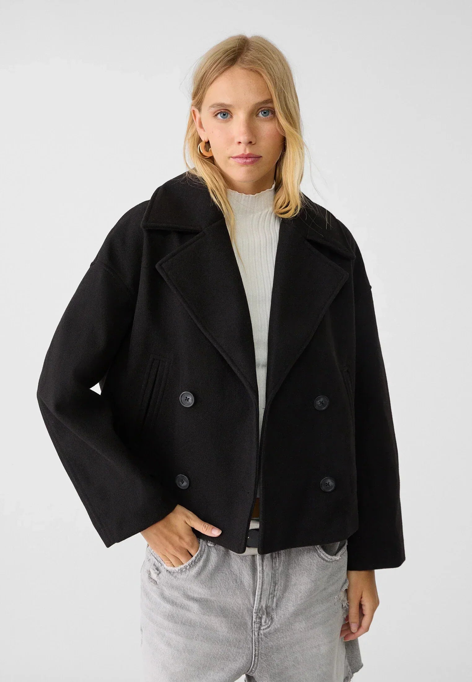 Olivia Donna Cappotto – Chic Cappotto Court Croisé a Boutons Eleganti & Style Moderne
