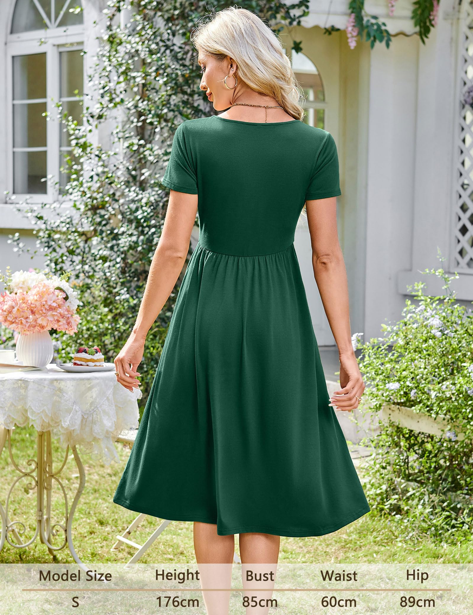 Maloi Abito Donna – Girocollo, Linea a Trapezio Midi & Vita Elastica con Tasche Estate