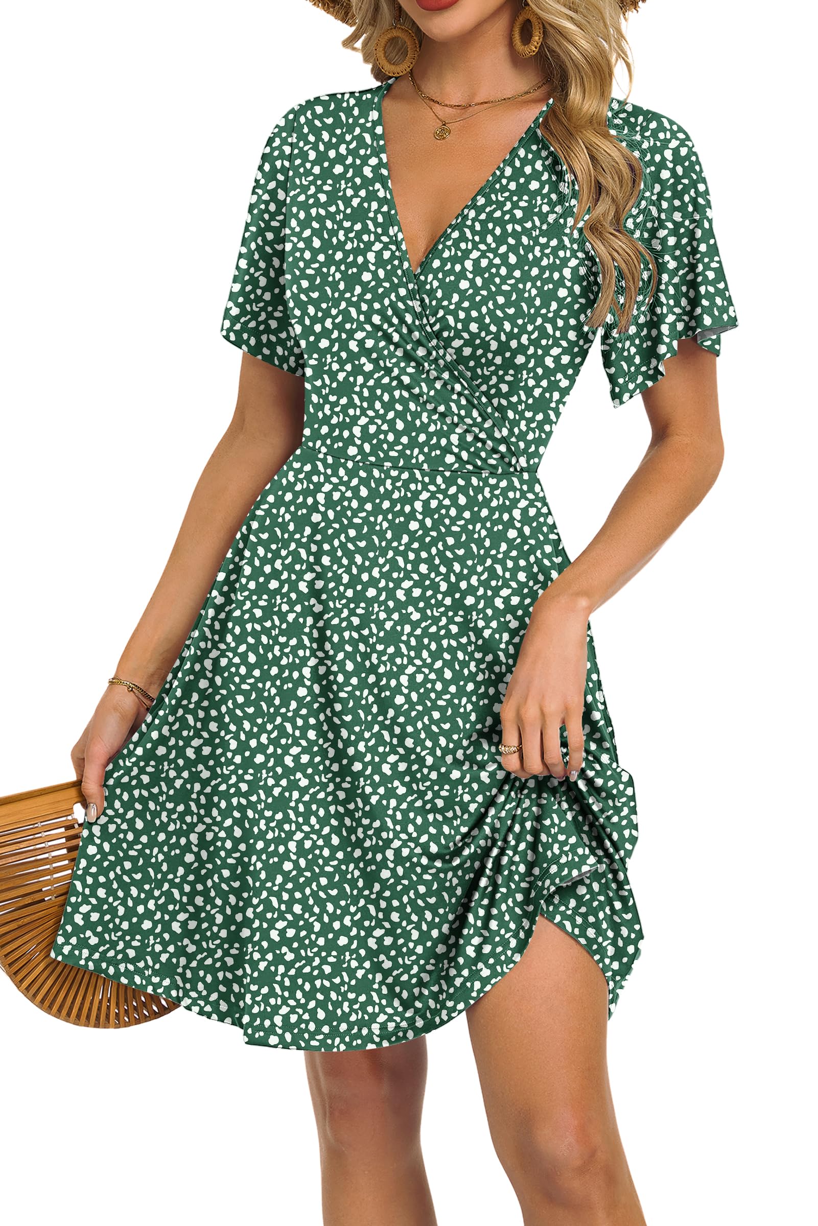 Mariselle Abito Donna – Cache-Cœur Scollo a V Floral, Taille Empire & Tasche Linea a Trapezio Estate