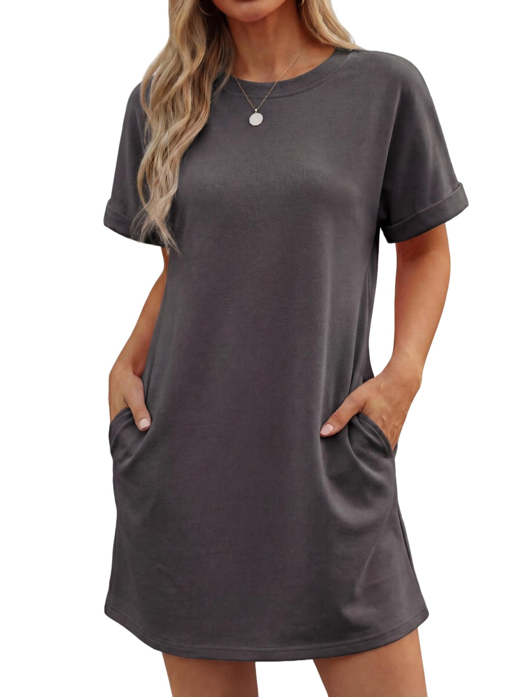 Lewina Abito Donna – Girocollo Maniche Corte, Linea a Trapezio Mini & Tasche Uni Estate