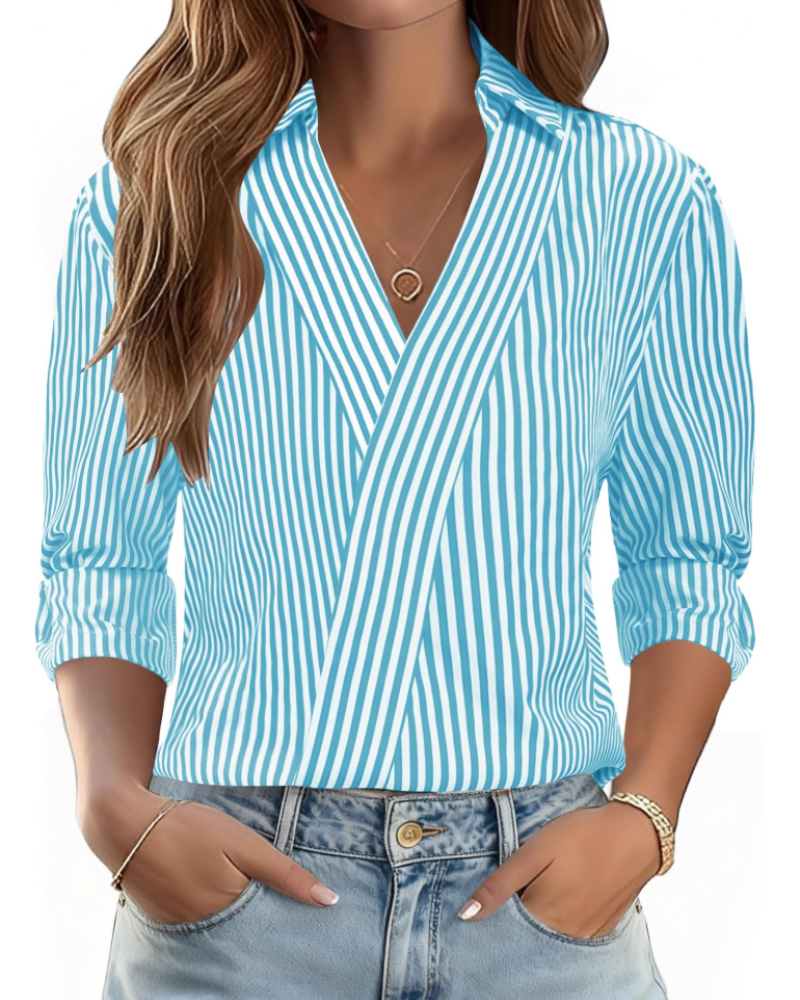 Erma Camicetta Donna – Scollo a V con Col Camicia, Manches 3/4 Elegante Business Casual