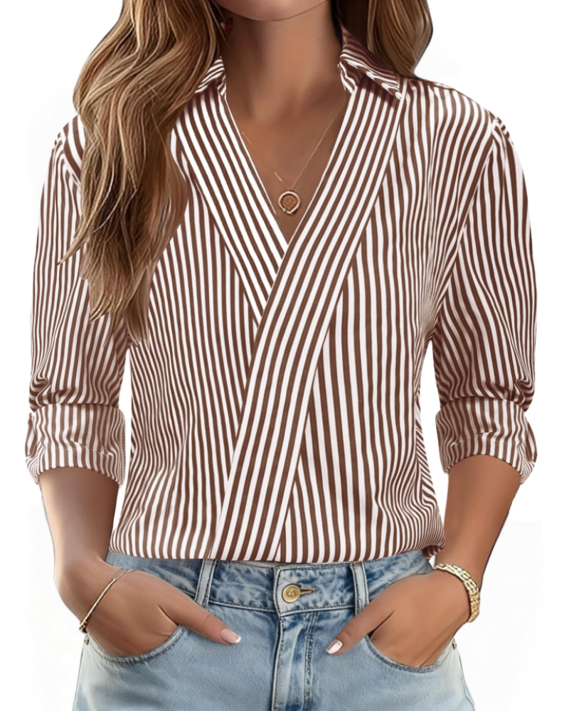 Erma Camicetta Donna – Scollo a V con Col Camicia, Manches 3/4 Elegante Business Casual