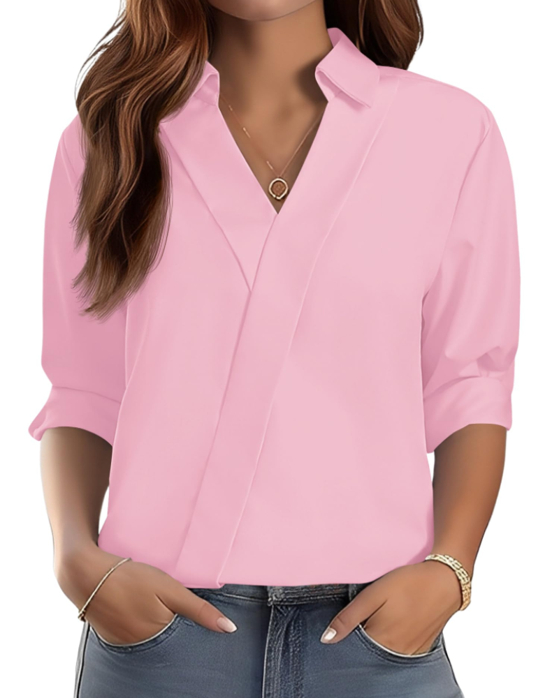 Erma Camicetta Donna – Scollo a V con Col Camicia, Manches 3/4 Elegante Business Casual