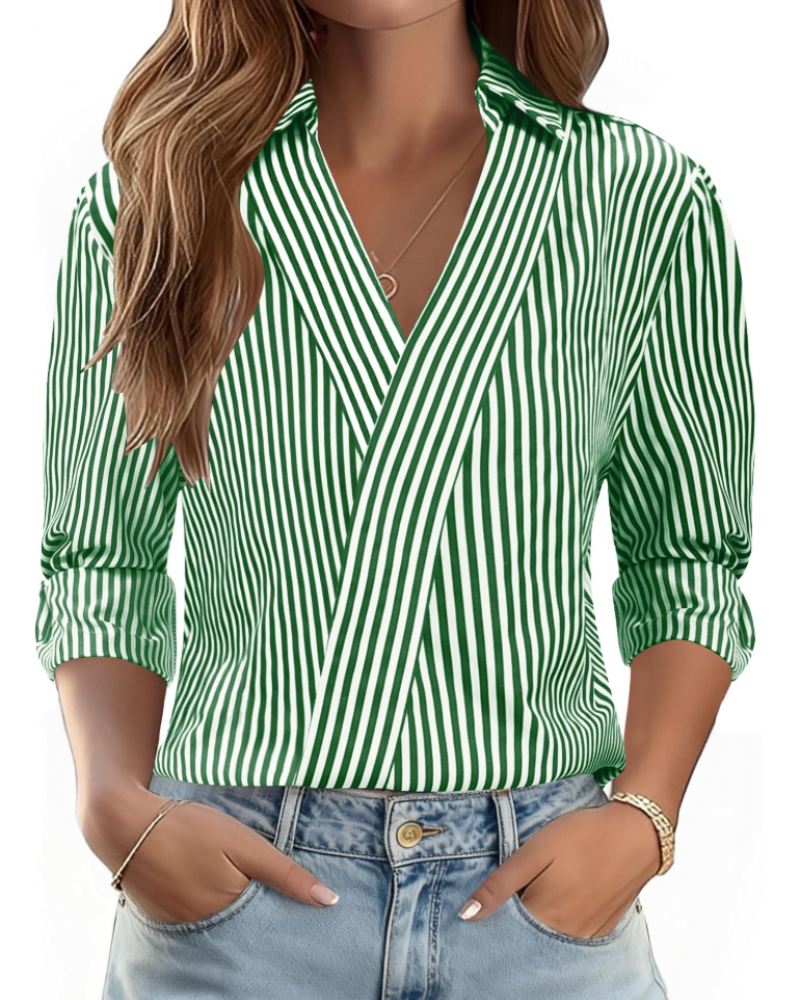 Erma Camicetta Donna – Scollo a V con Col Camicia, Manches 3/4 Elegante Business Casual