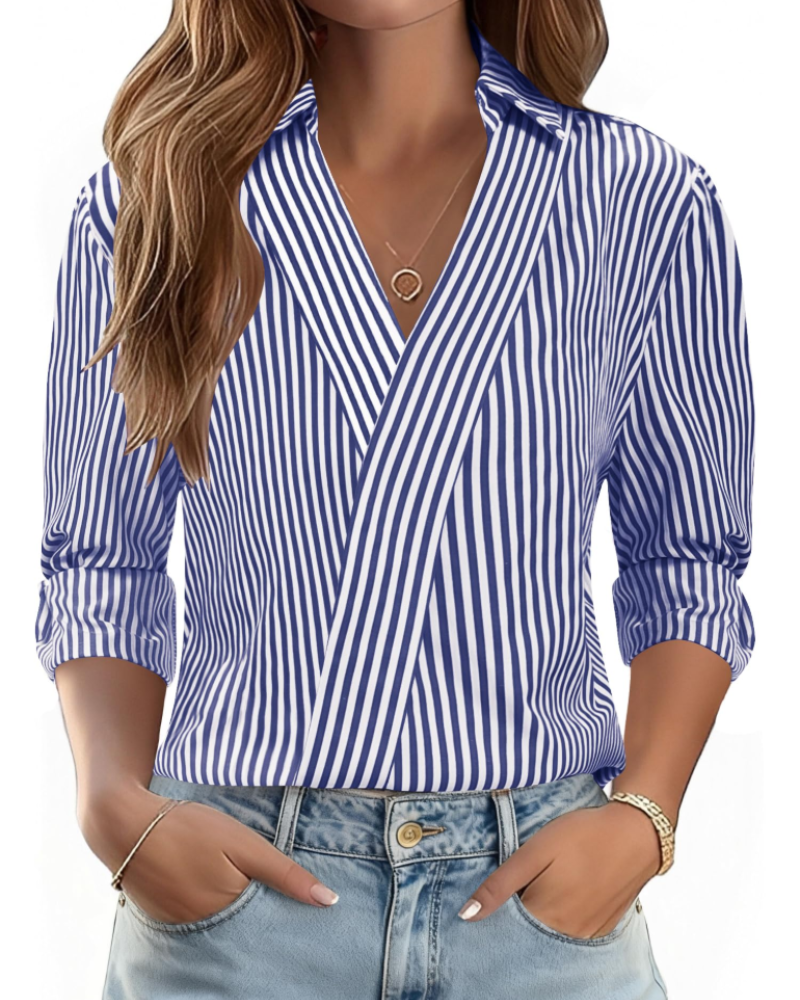 Erma Camicetta Donna – Scollo a V con Col Camicia, Manches 3/4 Elegante Business Casual
