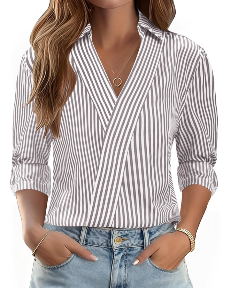 Erma Camicetta Donna – Scollo a V con Col Camicia, Manches 3/4 Elegante Business Casual