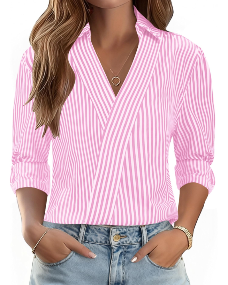 Erma Camicetta Donna – Scollo a V con Col Camicia, Manches 3/4 Elegante Business Casual