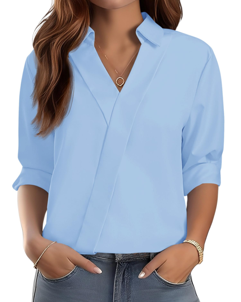Erma Camicetta Donna – Scollo a V con Col Camicia, Manches 3/4 Elegante Business Casual