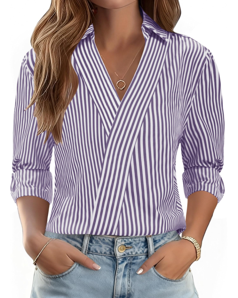 Erma Camicetta Donna – Scollo a V con Col Camicia, Manches 3/4 Elegante Business Casual