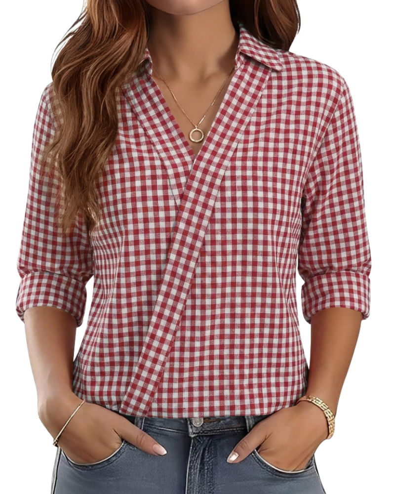 Erma Camicetta Donna – Scollo a V con Col Camicia, Manches 3/4 Elegante Business Casual