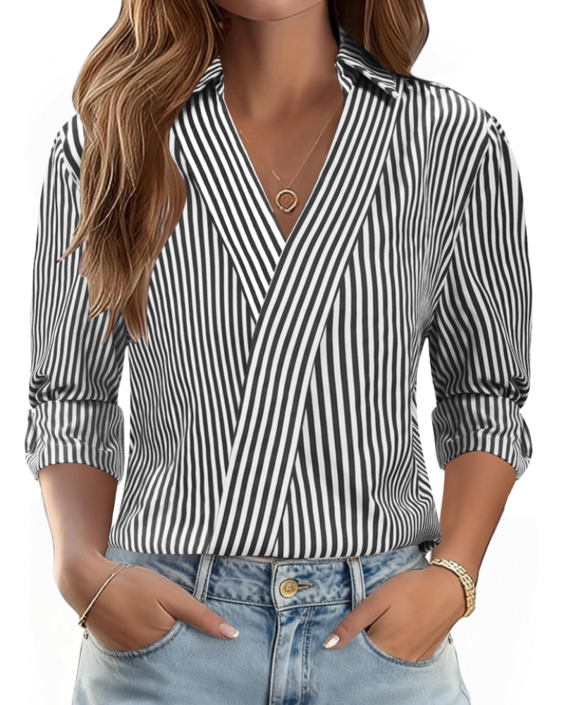 Erma Camicetta Donna – Scollo a V con Col Camicia, Manches 3/4 Elegante Business Casual