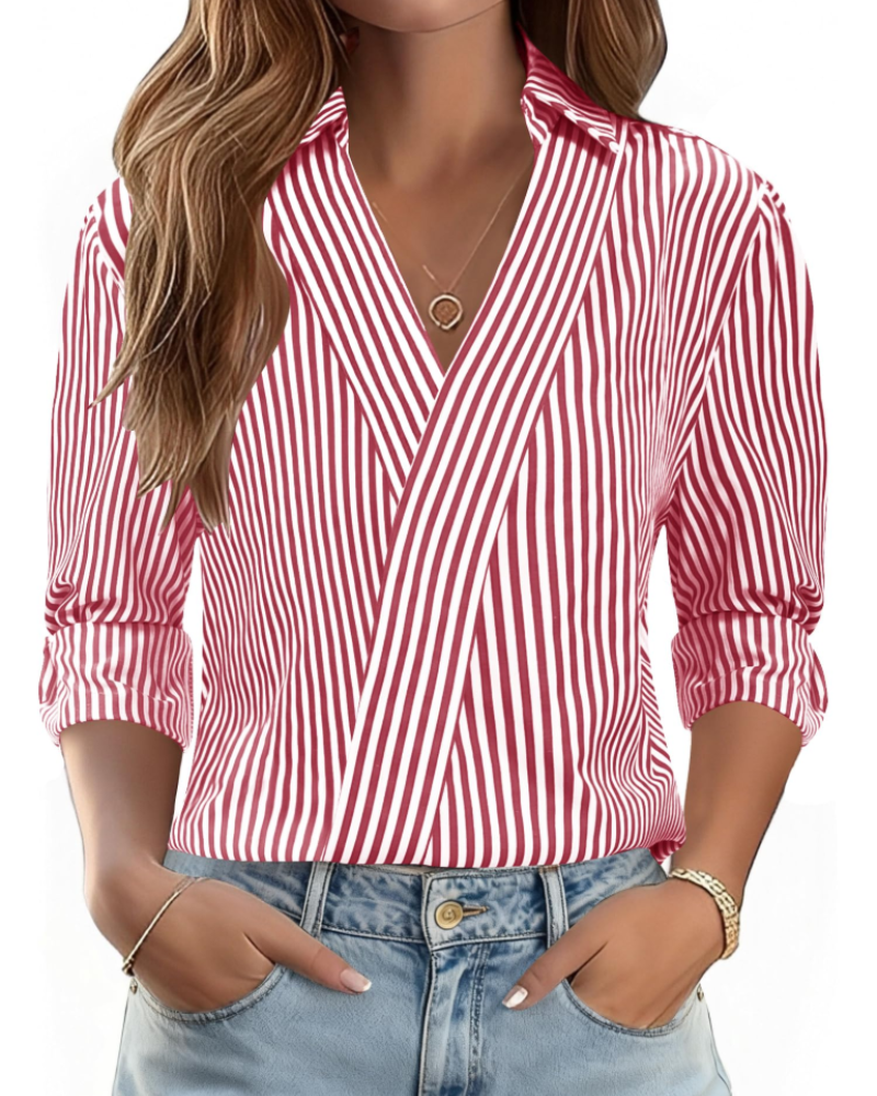 Erma Camicetta Donna – Scollo a V con Col Camicia, Manches 3/4 Elegante Business Casual